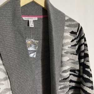 Isaac Mizrahi Live Small Zebra Animal Print 3/4 Sleeve Jacquard Cardigan Sweater